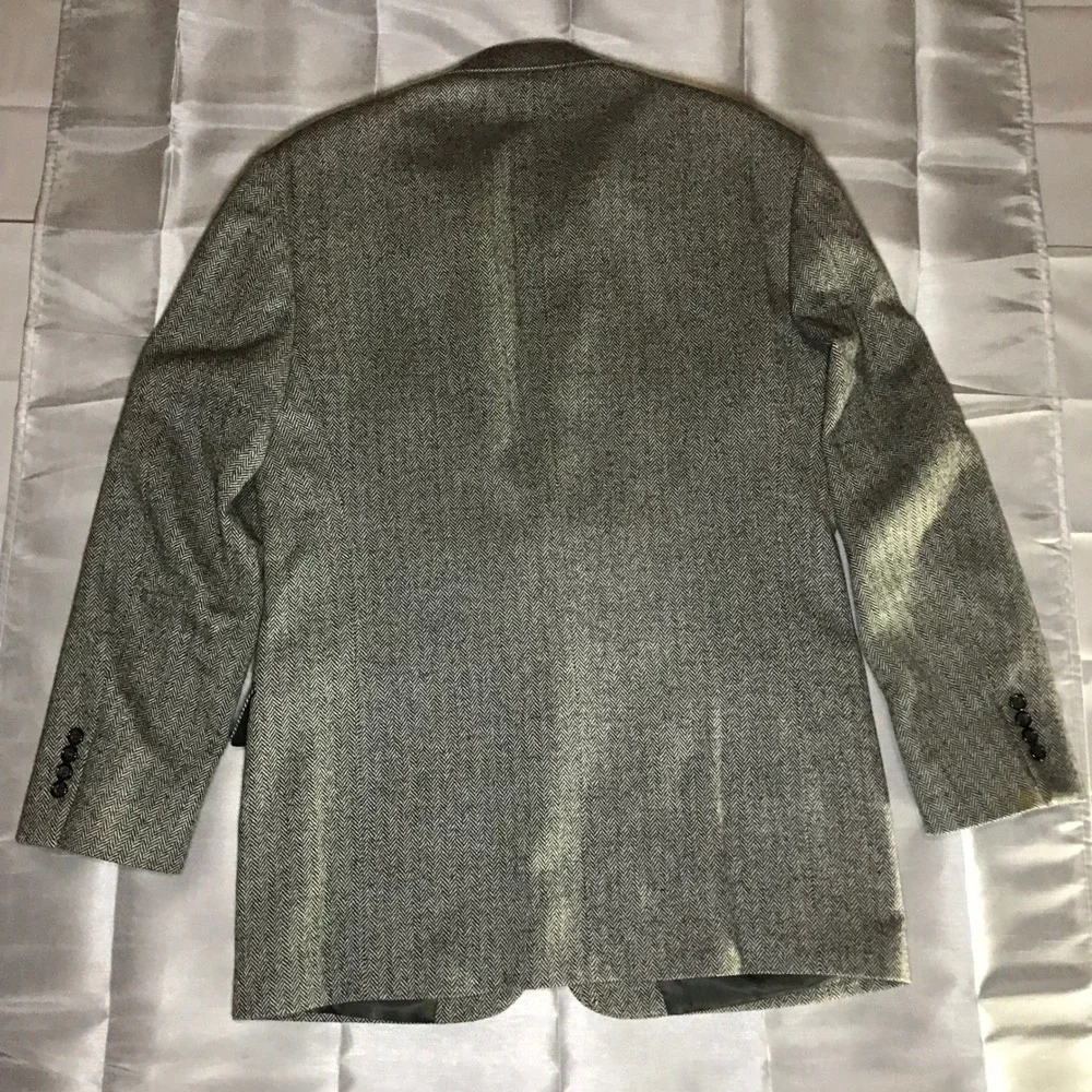 Evan Picone Belk Mens Grey Herringbone 100% Pure Wool 2 Button Blazer Sport Coat